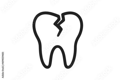 Cracked tooth icon. Broken tooth vector line symbol. Dental problem, toothache, decay, and caries concept. Simple dentistry illustration for oral health and hygiene.