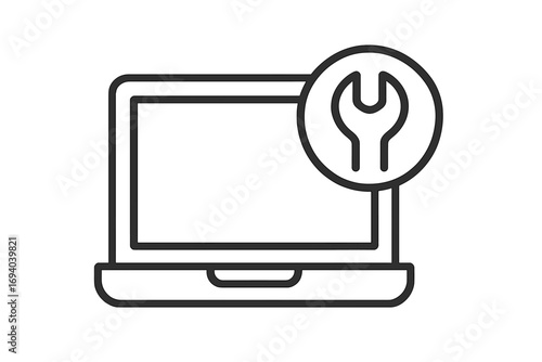 Laptop repair service outline icon. Computer maintenance and tech support symbol. Vector illustration for diagnostic, configuration, and settings. Fix notebook concept.
