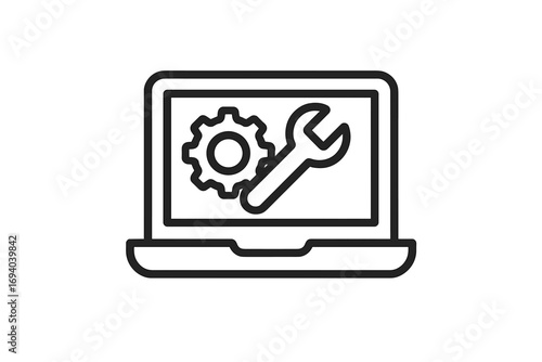 Laptop repair line icon set. Computer service and maintenance symbols. Technical support, diagnostics, and fixing pictogram collection for web design and apps. Vector illustration.