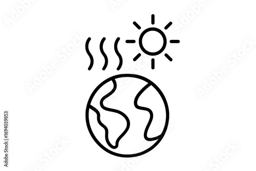Global warming and climate change line icon. Planet Earth heating up, hot sun. Environmental disaster, ecology problem concept. Greenhouse effect, pollution symbol. Vector.