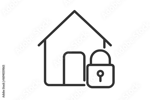 Home security icon. House and lock symbol. Stay home, lockdown, and quarantine concept. Real estate and property protection. Secure building pictogram. Safety and privacy sign.