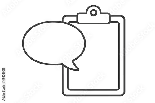 Feedback and survey concept with clipboard and speech bubble line icon. Vector for report, review, task list, opinion, poll, data, checklist, and patient form symbol.