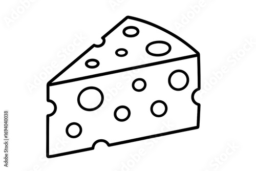 Cheese wedge line icon. Simple black and white vector illustration of a slice of swiss cheese. Minimalist food symbol for logo, app, web. Dairy product outline graphic.