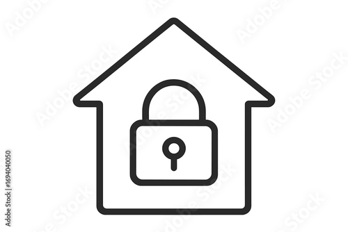 Home security icon with house and lock. Concept for property protection, real estate safety, and private ownership. Secure building and mortgage insurance vector symbol.