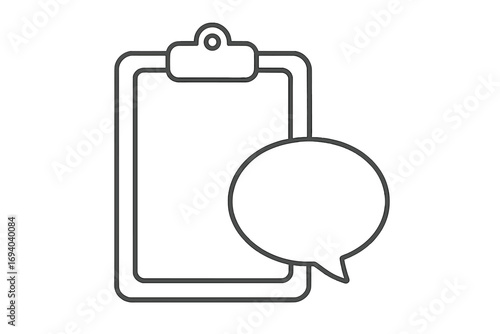 Clipboard and speech bubble line icon. Concept for feedback, survey, review, report, and opinion. Vector illustration for customer poll, checklist, task, or communication.