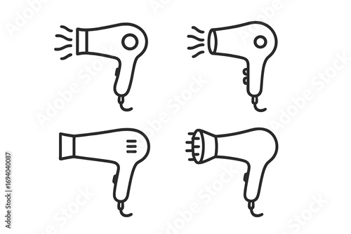 Hair dryer line icon collection. Minimal blowdryer symbol set. Vector pictogram for beauty salon, care, grooming. Hairstyle appliance for web design, apps. Isolated simple.