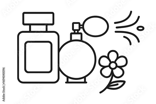 Perfume bottle line icon set. Fragrance spray, cologne flacon, and floral scent symbol. Vector outline illustration for beauty, cosmetic, and aromatherapy concepts. Glamour.