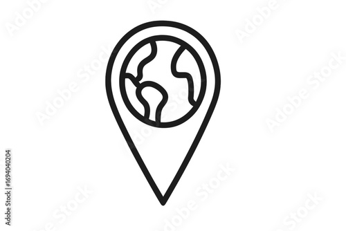 Global location pin icon with earth globe. International business, travel, and tourism concept. World map pointer, navigation marker symbol for GPS, web and mobile apps.