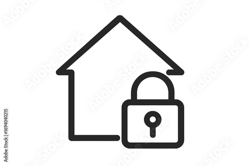 House security and home protection concept. Linear icon of a house and a padlock for safety and insurance. Real estate property secure symbol. Private access sign.