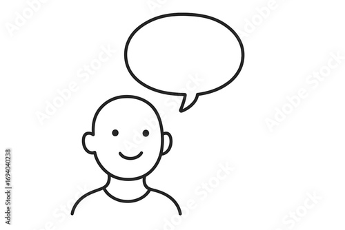 Man with speech bubble thin line icon. Character speaking. Concept for communication, message, feedback, review, opinion, idea, chat, dialogue. Person avatar for social media.