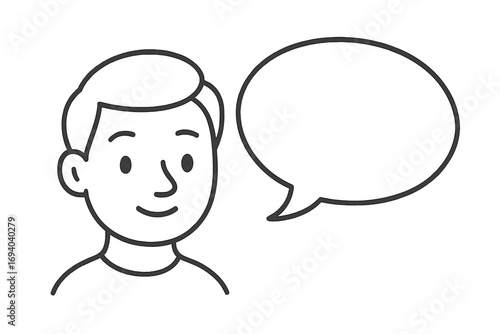 Person with speech bubble line icon. Man talking vector illustration. Concept for communication, dialogue, message, chat, comment, opinion, feedback, quote, or idea.
