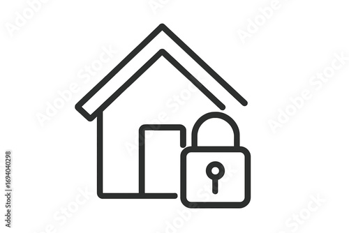 House security linear icon. Home safety and protection concept. Property protection, private access pictogram. Locked house, stay home, lockdown, quarantine sign. Padlock symbol.