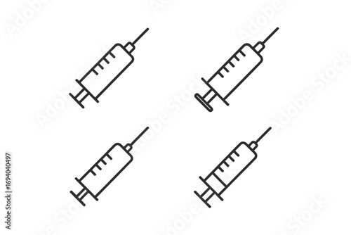 Syringe line icon set for medical and health care design. Minimalist linear pictogram for web, apps. Vector concept of vaccination, injection, treatment, hospital, clinic.