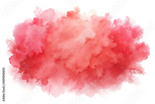 Watercolor painting of a vibrant red cloud isolated on white background, creating a soft and dreamy effect with its delicate shades and textures