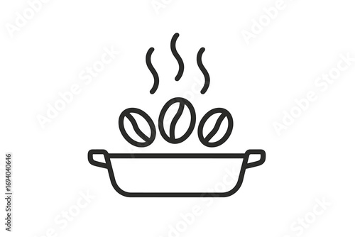 Coffee beans roasting in a pan line icon. Minimal vector illustration for cafe menu, coffee shop logo. Concept of aroma, caffeine, espresso, morning drink, barista.