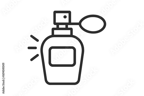 Perfume bottle line icon. Fragrance spray symbol vector. Vintage atomizer illustration. Scent, cosmetic, beauty concept. Glamour cologne or deodorant graphic element for design.