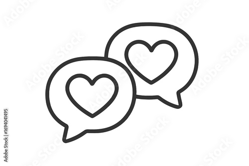 Love chat outline icon. Heart in speech bubble. Romantic message, dialogue symbol for dating app. Social media like. Vector illustration for web. Communication of feelings.