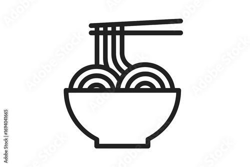 Noodle bowl with chopsticks line icon. Asian food symbol. Ramen, soba, pasta logo. Simple vector for restaurant menu, web, app, graphic design. Japanese cuisine sign.