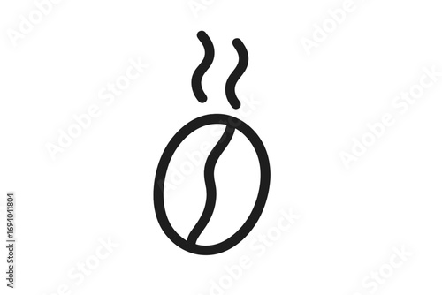 Roasted coffee bean outline icon with steam. Simple line art logo for cafe, coffee shop or menu design. Vector symbol for hot drink, caffeine, espresso, morning beverage and energy.