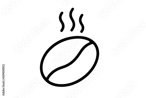 Roasted coffee bean with steam outline icon. Simple vector line art for logo, cafe menu, or web design. Concept of caffeine, morning energy, espresso, and coffee break.