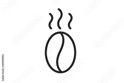 Roasted coffee bean outline icon with steam. Simple vector line art symbol for cafe menu, coffee shop logo, beverage, caffeine, and morning energy. Hot drink aroma concept.