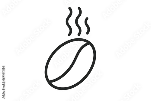 Roasted coffee bean outline icon. Vector line art symbol with steam aroma. Minimalist graphic for espresso, caffeine, hot beverage, cafe menu, coffee shop logo and web design.