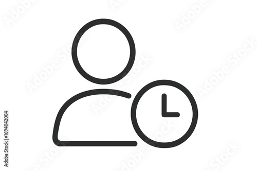 Minimalistic user icon with clock symbol, time management concept, vector cartoon illustration, transparent background, app interface design, graphic elements, ordered set