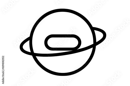 Abstract minimalistic planet icon with orbit ring and minus symbol, simple cosmic space outline, vector graphic for web design, apps, advertisements, and creative projects