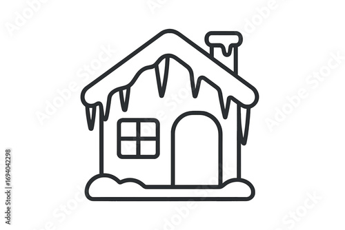 Minimalistic winter house icon with snow and icicles, cartoon vector illustration, cozy snowy home design, transparent background, winter concept, app graphics, vector set