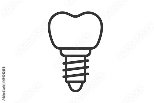 Dental implant icon for dentistry and stomatology. Tooth prosthesis concept. Health care symbol for medical surgery. Crown on screw. Tooth restoration and implantation vector.