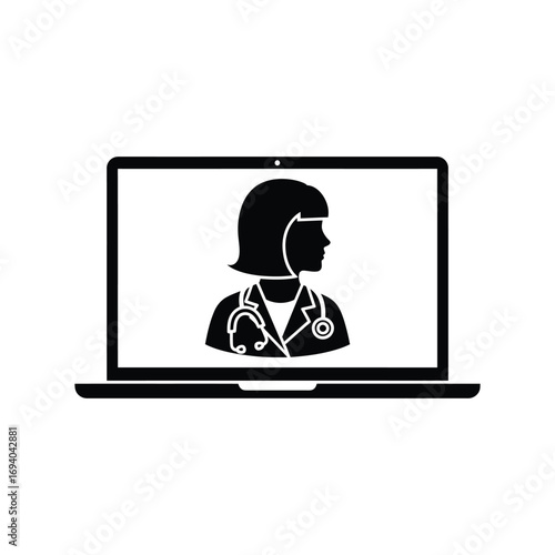 Doctor Consultation on Laptop Screen - Medical Professional Icon