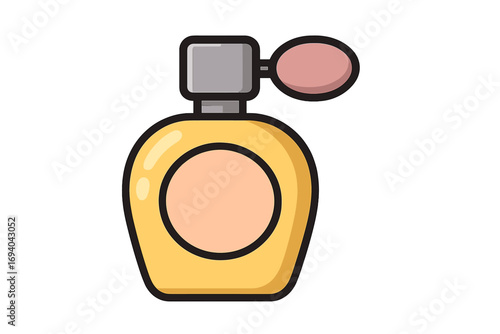 Vintage perfume bottle with atomizer pump spray. Retro fragrance flacon icon for beauty and cosmetics concepts. Classic scent symbol for glamour and fashion. Vector design.