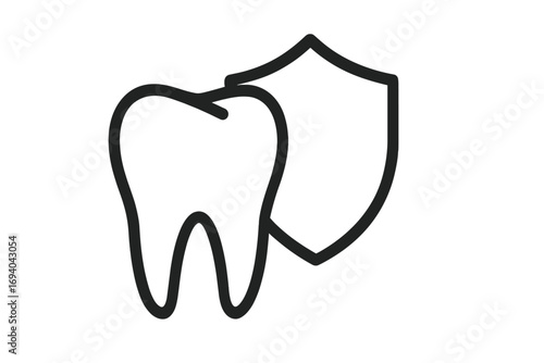 Minimalistic dentist tooth with protective shield icon, dental care vector illustration for web design, apps, banners, social media, health protection, oral hygiene concept