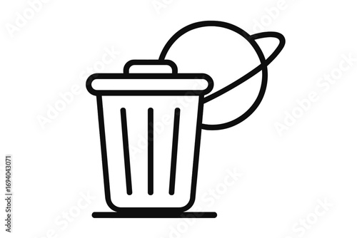 Concept of environmental pollution. Planet in the trash can. Symbol of ecological disaster, climate change, global warming. Save the earth. Outline vector icon for design.