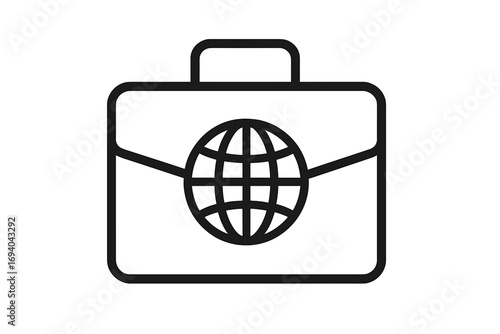 Business briefcase with globe icon. Concept of global business, international work, and corporate travel. Portfolio line icon. World trip. Vector for web, apps, and presentation.