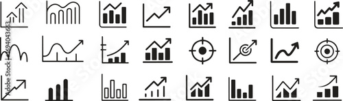 Business Chart Icon Set. Growth, Analytics, Graph Vector Symbols for Infographics Clipart Vector Illustration