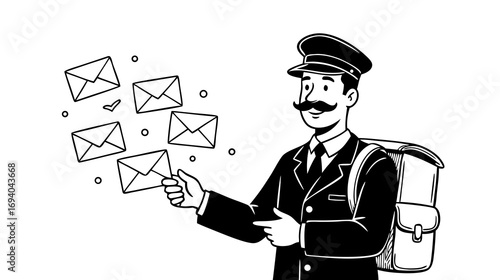 Vintage postal worker delivering letters with cheerful expression  