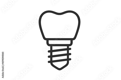Black outline dental implant icon, tooth screw vector illustration, dental prosthesis concept, dental care symbol, oral health, implant surgery symbol, dentistry tool graphics