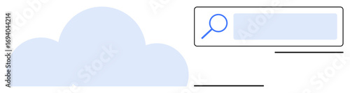 Cloud icon with search bar highlighting digital data access and storage. Ideal for cloud computing, search, analytics, data sharing, file access, web services, simple landing page