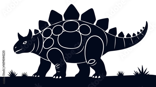 Stegosaurus dinosaur silhouette standing on ground with plants  