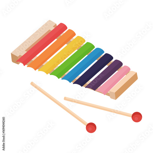 Colorful flat toy xylophone vector illustration for kids and babies. Perfect for childhood design, preschool learning, kindergarten, music education, children’s shop, playroom, posters and digital use
