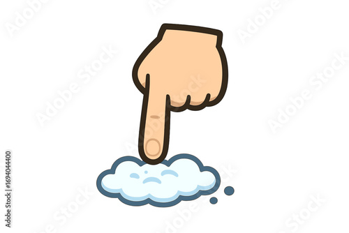 Hand touching cloud vector icon. Metaphor for cloud computing, online data storage, web services. Concept for creation, imagination, dreams, god's touch, heaven, gentle feel.