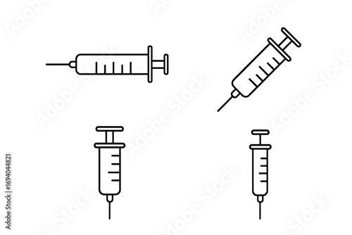 Syringe line icon bundle, minimalistic medical injection linear pictogram set for web, apps, banners, social media, healthcare, vaccination, vector cartoon illustration