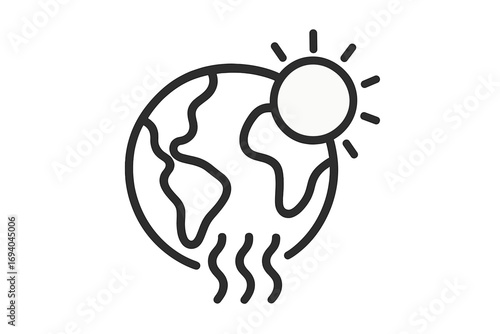 Global warming and climate change concept icon. Planet Earth heating up from the sun. Metaphor for high temperature, environmental disaster, ecology problem. Greenhouse effect sign.