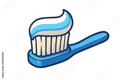 Thin icon of dentition for dental and oral health graphics, concept and apps, vector cartoon illustration with transparent background, dental hygiene instrument, toothbrush with toothpaste