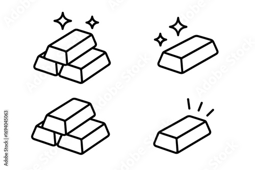 Gold bar outline icon set. Bullion and ingot editable stroke pictogram collection. Finance, wealth, banking, and investment symbol. Vector illustration for treasure and success.