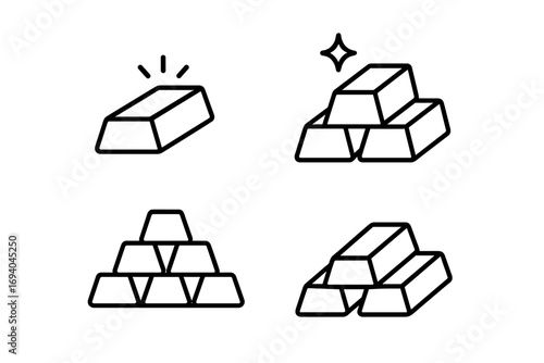 Gold bars outline icon set vector. Editable stroke gold bullion signs collection for infographics, articles, books, flyers, banners, and financial designs, precious metal symbols