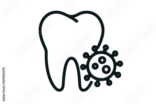 Virus on tooth icon, dental infection symbol, modern outline style vector illustration, bacteria on molar, oral hygiene concept, dental health design for apps and social media