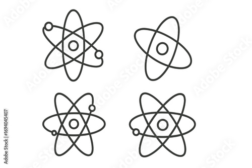 Isolated atom orbit line icons set, editable science vector symbols for websites, books, cards, apps, technology, education, physics, chemistry, electron model illustration