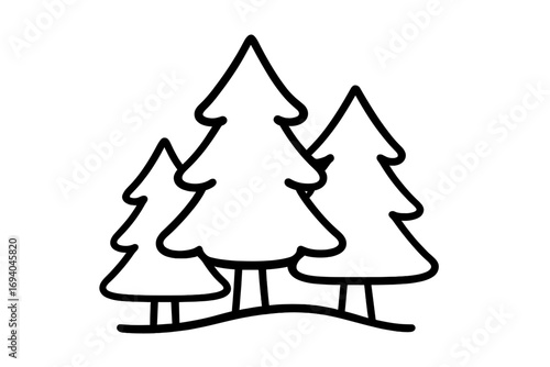 Forest trees outline icon set for graphic design, websites, cards, books, articles, vector cartoon style illustration with transparent background, simple nature symbols collection